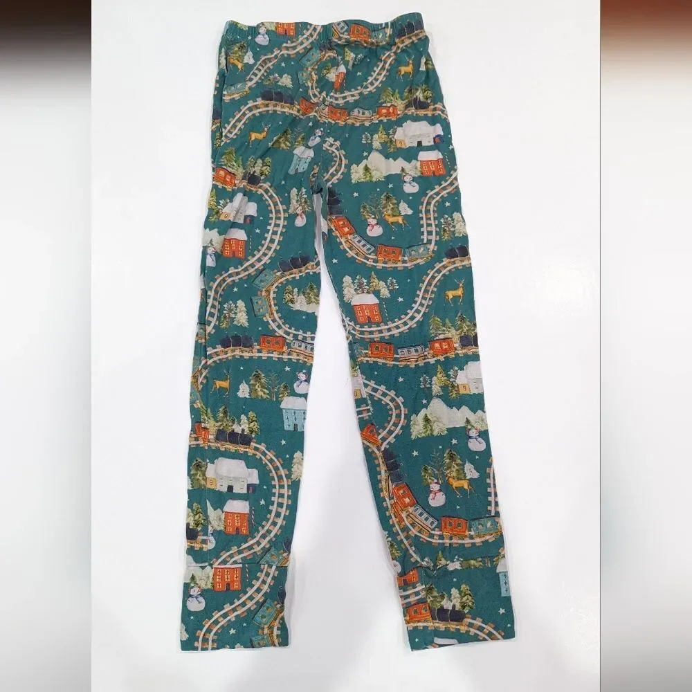 Posh Peanut Wyatt Holiday Train Green Holiday Winter Long John Pajamas Kids 7